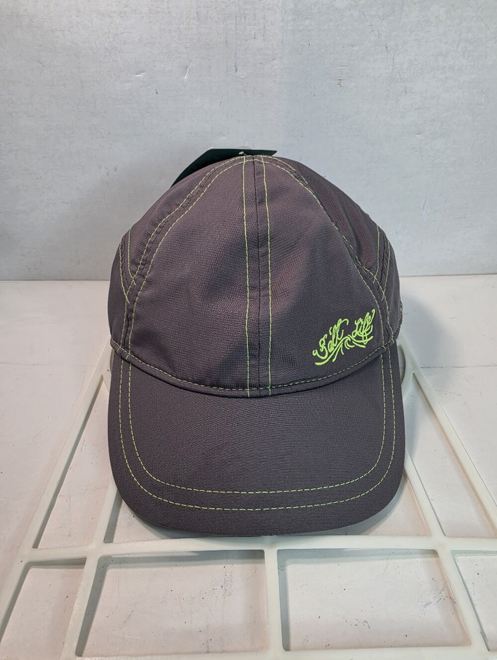 Salt Life performance cap dark gray fabric w/ neon green accents; strapback O/S